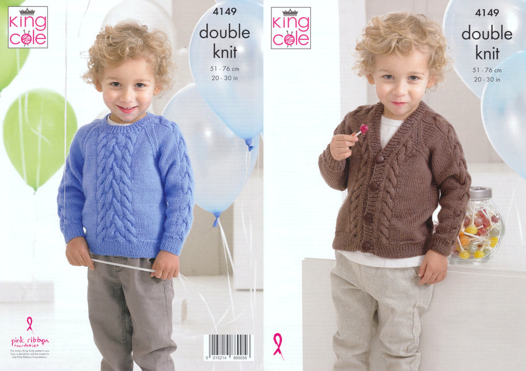 King Cole Double Knit Knitting Pattern - Children's Sweater & Cardigan (4149)
