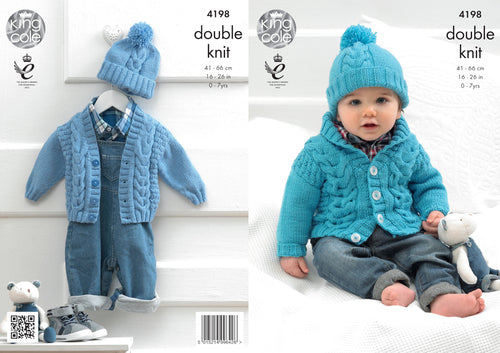 King Cole DK Knitting Pattern - Baby Cardigans & Hat (4198)