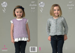 King Cole Chunky Pattern  Girls Cardigan and Top (4407)