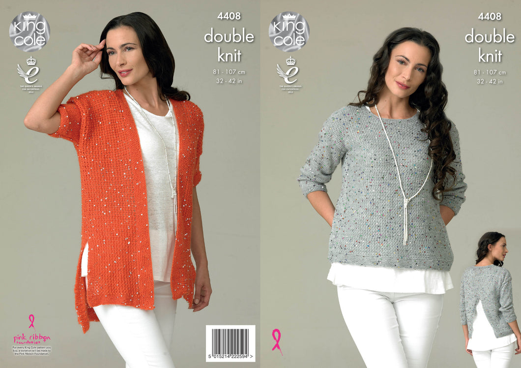 King Cole Double Knitting Pattern  Ladies Top & Cardigan (4408)