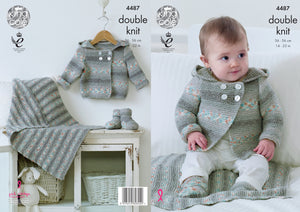 King Cole Double Knitting Pattern - Baby Jacket Blanket & Bootees (4487)