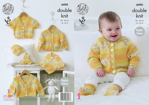 King Cole DK Knitting Pattern - Baby Cardigans Hat & Socks (4490)