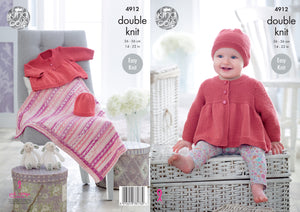 King Cole Double Knitting Pattern Baby Easy Knit Jacket Hat & Blanket (4912)