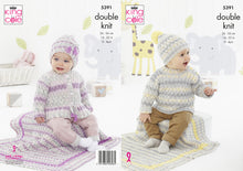 Load image into Gallery viewer, King Cole Double Knitting Pattern - Baby Sweater Cardigan Blanket &amp; Hat (5391)