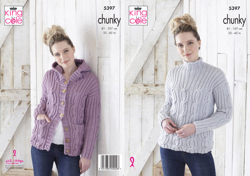 King Cole Chunky Knitting Pattern - Ladies Hoodie & Sweater (5397)