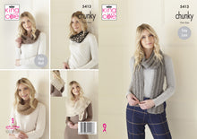 Load image into Gallery viewer, King Cole Chunky Knitting Pattern - Ladies Wrap Snoods &amp; Scarf (5413)