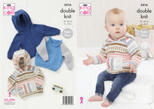 Load image into Gallery viewer, King Cole Double Knitting Pattern - Baby Sweater &amp; Hoodie (5416)