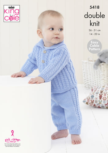 King Cole Double Knitting Pattern - Baby Jacket & Trousers (5418)