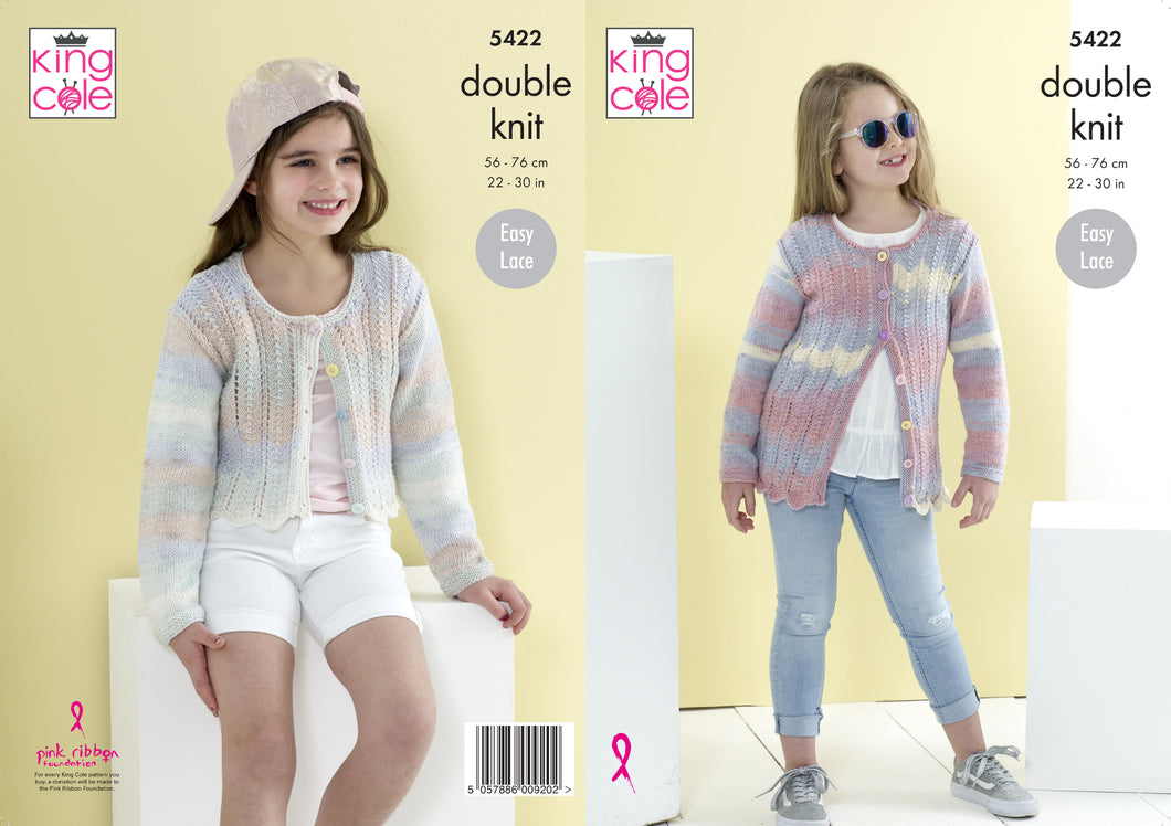 King Cole Double Knitting Pattern - Girls Cardigans (5422)