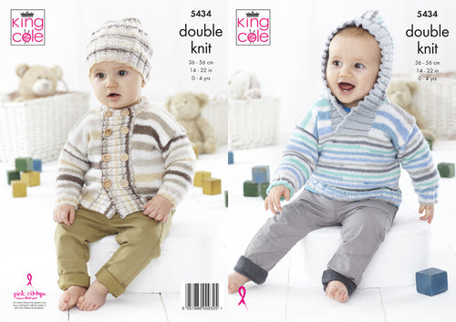 King Cole Double Knitting Pattern - Baby Jacket Sweater & Hat (5434)