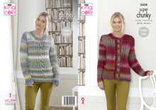 Load image into Gallery viewer, King Cole Super Chunky Knitting Pattern - Ladies Sweater &amp; Cardigan (5458)