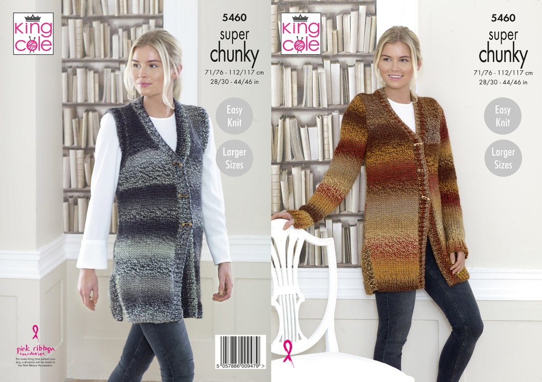 King Cole Super Chunky Knitting Pattern - Ladies Cardigan & Waistcoat (5460)