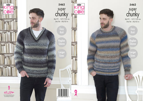 King Cole Super Chunky Knitting Pattern - Mens Sweaters (5462)