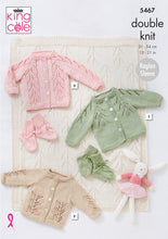 Load image into Gallery viewer, King Cole Double Knitting Pattern - Baby Cardigan Blanket &amp; Bootees (5467)