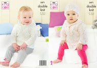 King Cole Double Knitting Pattern - Baby Sweaters & Hat (5471)