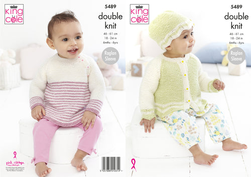 King Cole Double Knitting Pattern - Baby/Child Top Cardigan & Hat (5489)