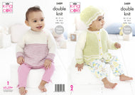 King Cole Double Knitting Pattern - Baby/Child Top Cardigan & Hat (5489)