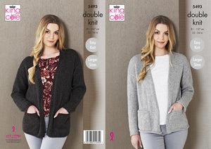 King Cole Double Knitting Pattern - Ladies Edge to Edge Jackets (5493)