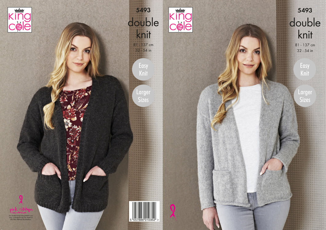 King Cole Double Knitting Pattern - Ladies Edge to Edge Jackets (5493)