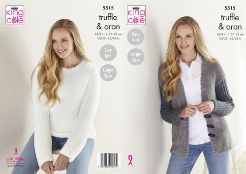 King Cole Truffle & Aran Knitting Pattern - Ladies Jacket & Sweater (5515)