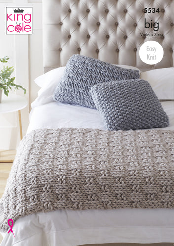 King Cole Super Chunky Knitting Pattern - Bed Runner & Cushions (5534)