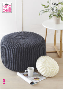 King Cole Super Chunky Knitting Pattern - Foot Pouffe & Cushion (5536)