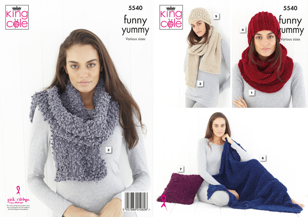 King Cole Funny Yummy Knitting Pattern - Accessories Blanket & Cushion (5540)