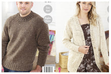 Load image into Gallery viewer, King Cole Aran Knitting Pattern - Ladies &amp; Mens Cardigan &amp; Sweater (5543)