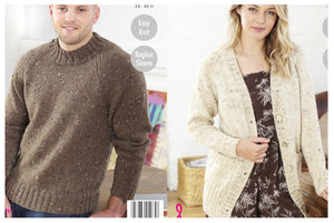 King Cole Aran Knitting Pattern - Ladies & Mens Cardigan & Sweater (5543)
