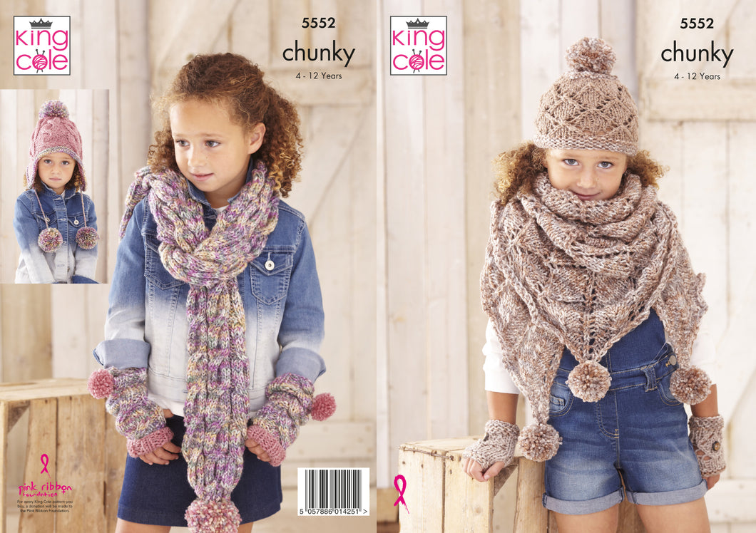 King Cole Chunky Knitting Pattern - Girls Apparel Accessories (5552)
