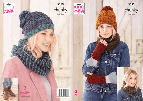 King Cole Chunky Knitting Pattern - Ladies Apparel Accessories (5553)
