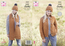 Load image into Gallery viewer, King Cole Super Chunky Knitting Pattern - Ladies Cardigan Scarf &amp; Hat (5554)