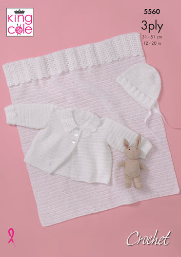 King Cole 3ply Crochet Pattern - Jacket Bonnet & Blanket (5560)