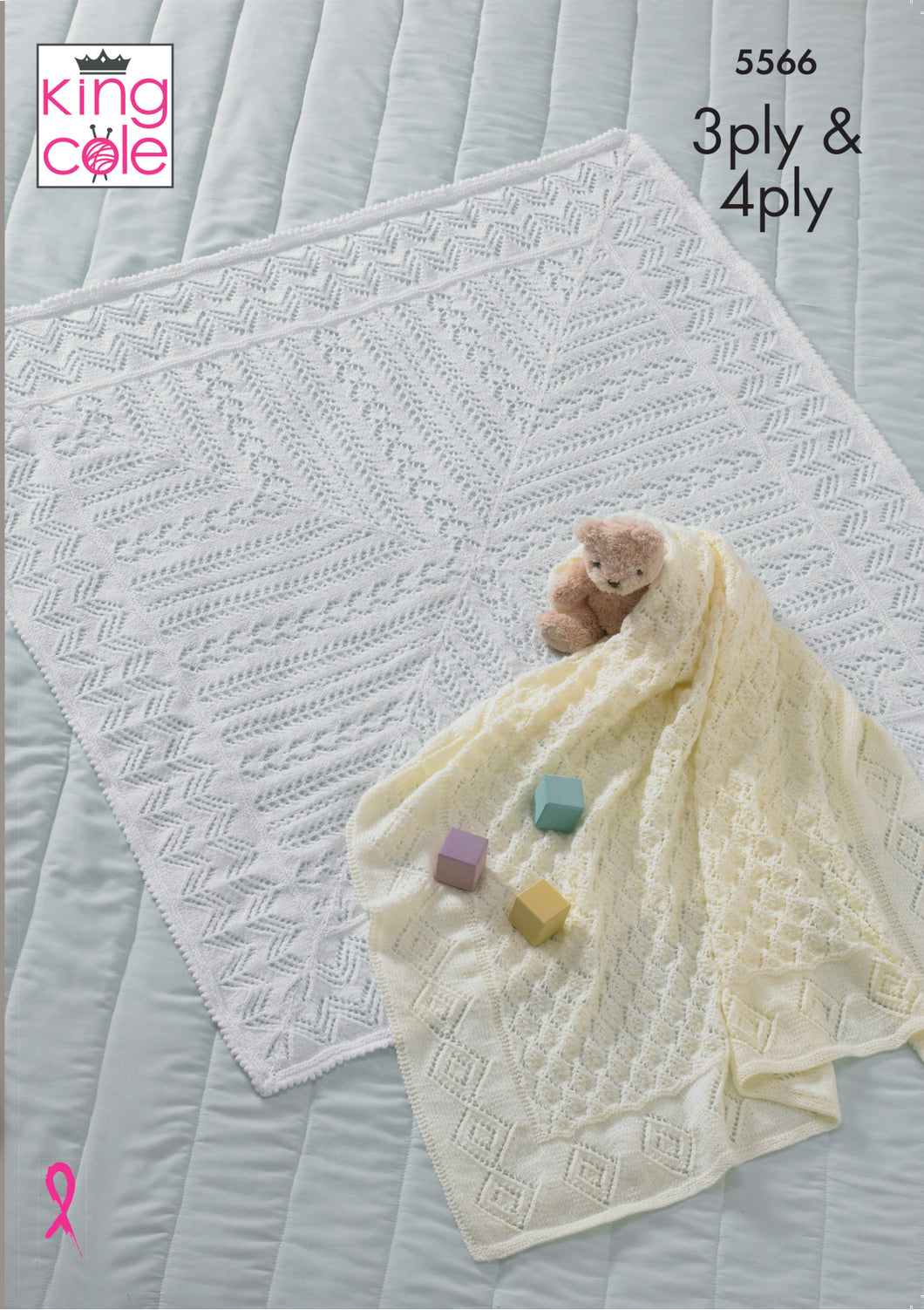 King Cole 3ply & 4ply Knitting Pattern - Baby Blankets (5566)