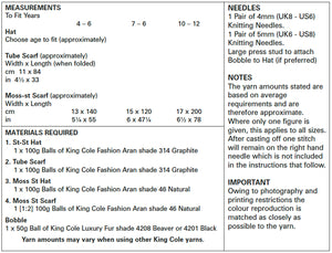 King Cole Aran Knitting Pattern - Childrens Hats & Scarves (5578)