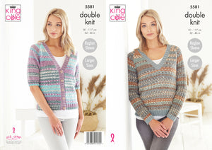 King Cole Double Knitting Pattern - Ladies Cardigan & Sweater (5581)