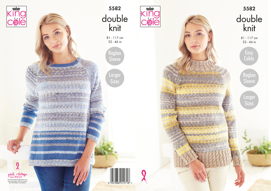 King Cole Double Knitting Pattern - Ladies Sweaters (5582)