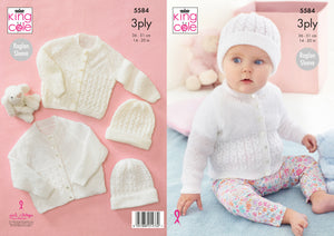King Cole 3ply Knitting Pattern - Baby Cardigans & Hats (5584)