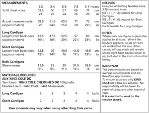King Cole DK Knitting Pattern - Children's Long or Short Cardigan (5587)