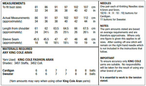 King Cole Aran Knitting Pattern - Ladies Sweater & Cardigan (5590)