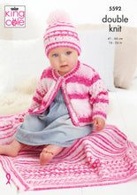 Load image into Gallery viewer, King Cole Double Knitting Pattern - Baby Cardigan Hat &amp; Blanket (5592)