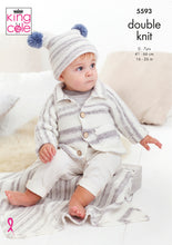 Load image into Gallery viewer, King Cole Double Knitting Pattern - Baby Cardigan Hat &amp; Blanket (5593)