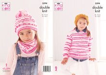 Load image into Gallery viewer, King Cole Double Knitting Pattern - Girls Sweater Snood &amp; Hat (5594)