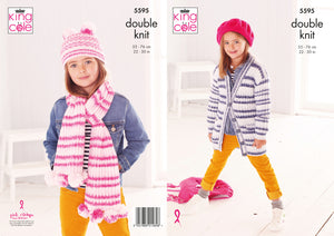 King Cole Double Knitting Pattern - Girls Jacket Scarf & Hat (5595)