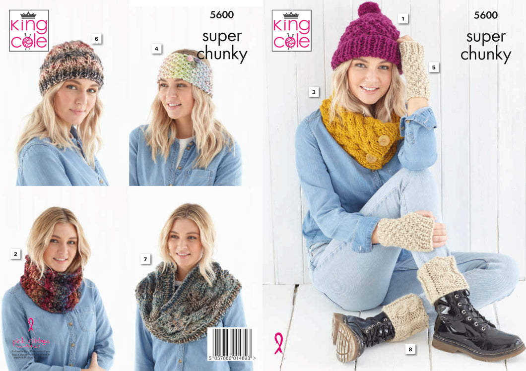 King Cole Super Chunky Knitting Pattern - Ladies Apparel Accessories (5600)