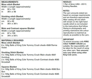 King Cole Yummy Crush Chunky Knitting Pattern - Blankets (5604)