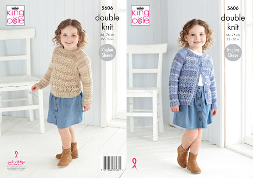 King Cole DK Knitting Pattern - Girls Sweater & Cardigan (5606)