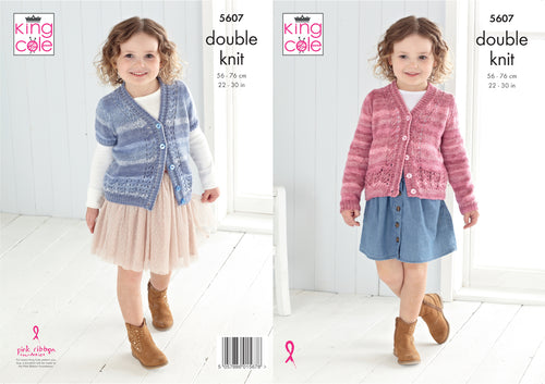 King Cole Double Knitting Pattern - Girls Cardigans (5607)