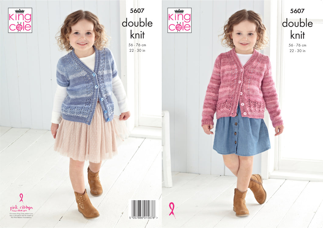 King Cole Double Knitting Pattern - Girls Cardigans (5607)