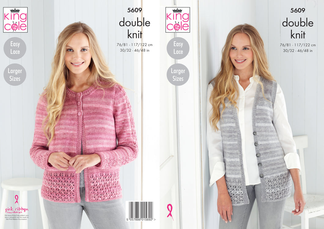 King Cole DK Knitting Pattern - Ladies Cardigan & Waistcoat (5609)